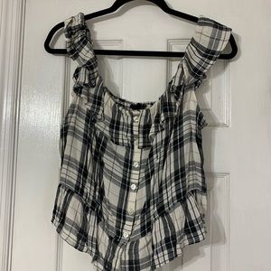 Black and cream plaid AEO tank